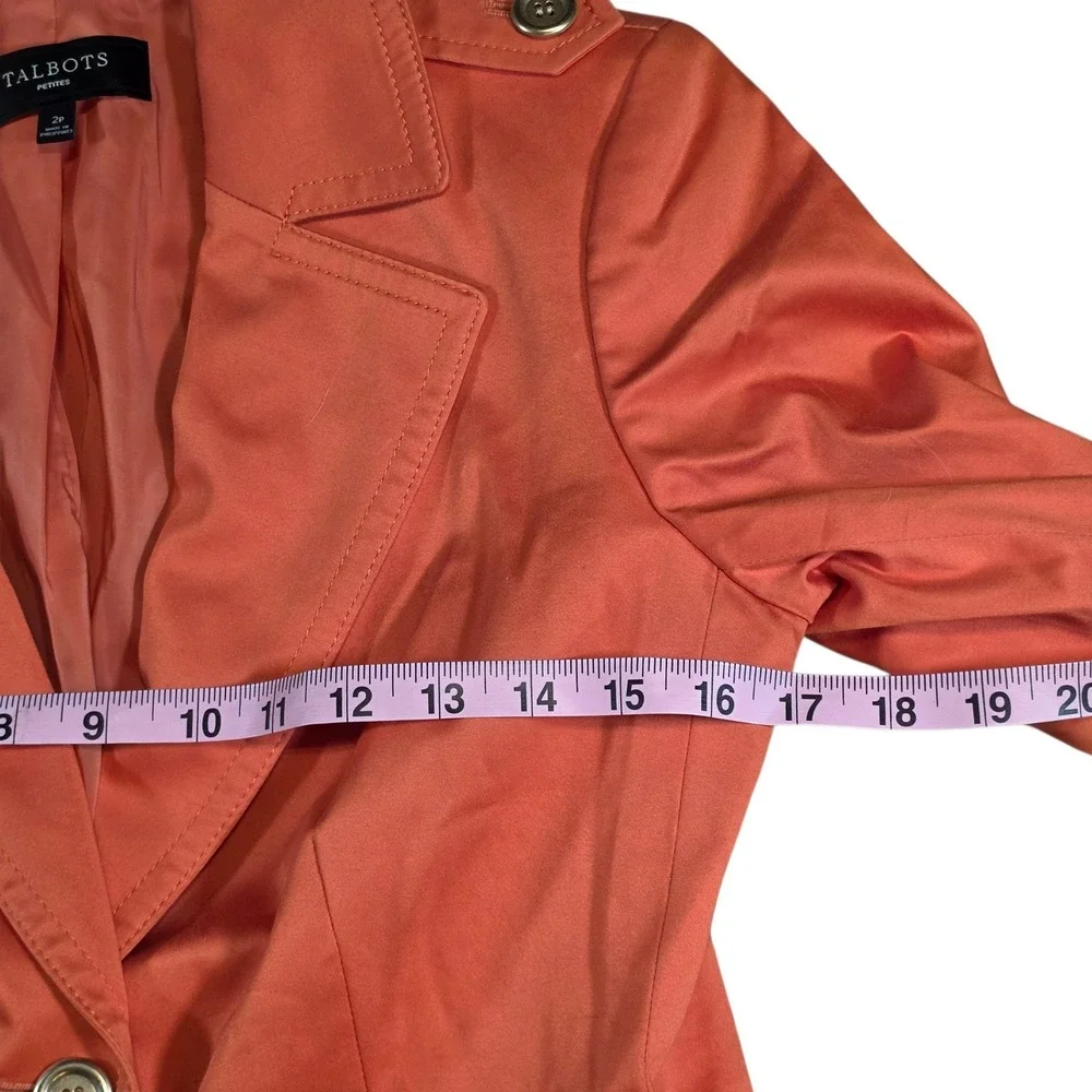 Talbots Women 2P XS Blazer Orange Cotton Blend Military Style Gold Button Preppy